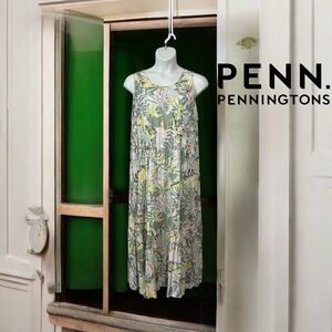 Pennington's Women's Tropical Print Sleeveless Midi Dress — Green